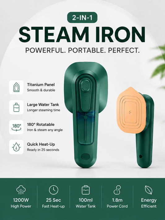 Portable 2-in-1 Handheld Garment Steamer & Travel Iron