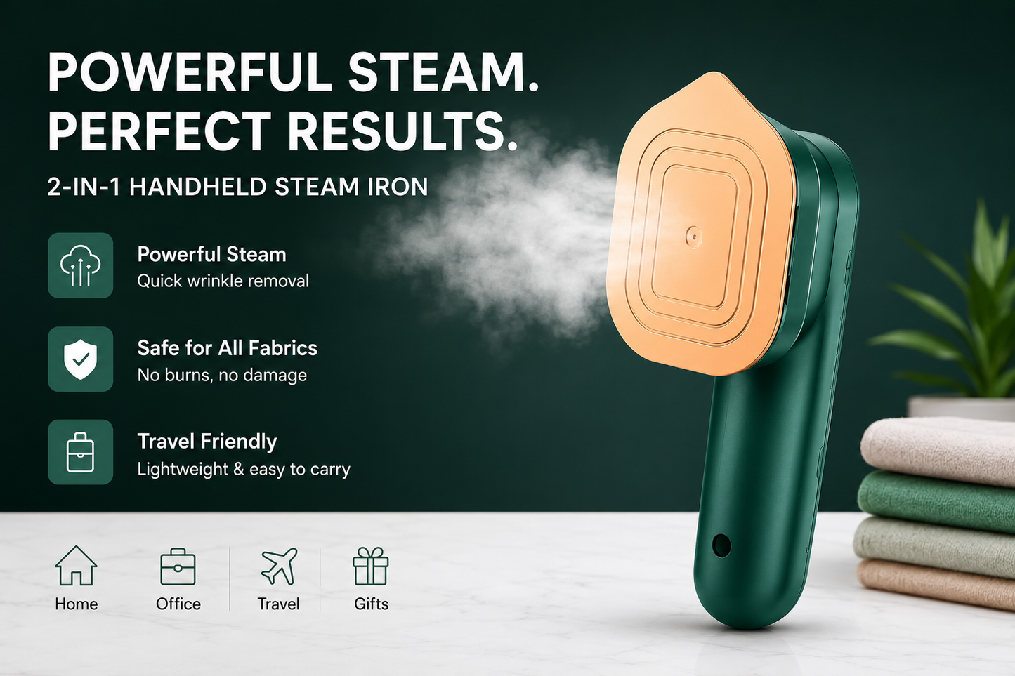 Portable 2-in-1 Handheld Garment Steamer & Travel Iron
